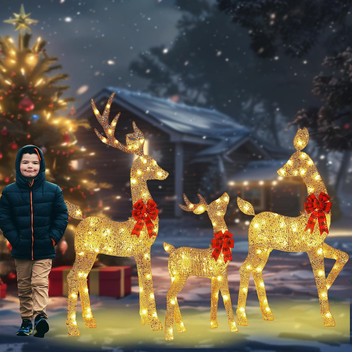 48 inch 2.5d gold lighted christmas deer decorations, main product view