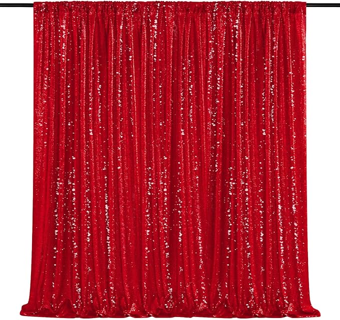 Glitter Party Backdrop Curtain Red - Sequin 10ft x 10ft Background Drapes for Valentines Day Christmas Birthday