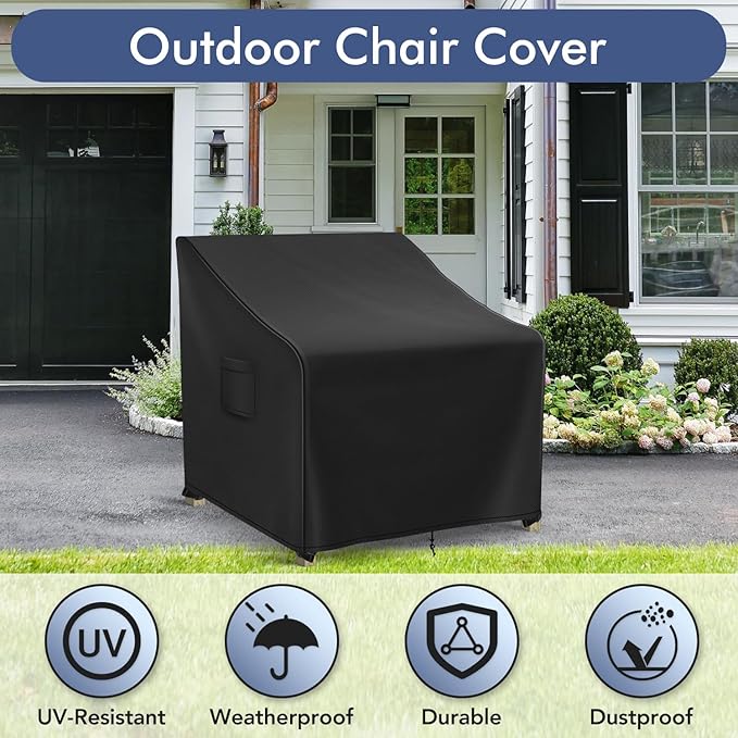 Patio Furniture Covers Waterproof for Chairs, Lawn Outdoor Chair Covers 2 Pack, Patio Chair Covers for Outdoor Furniture Fits up to 36W x 37D x 36H inches, Black