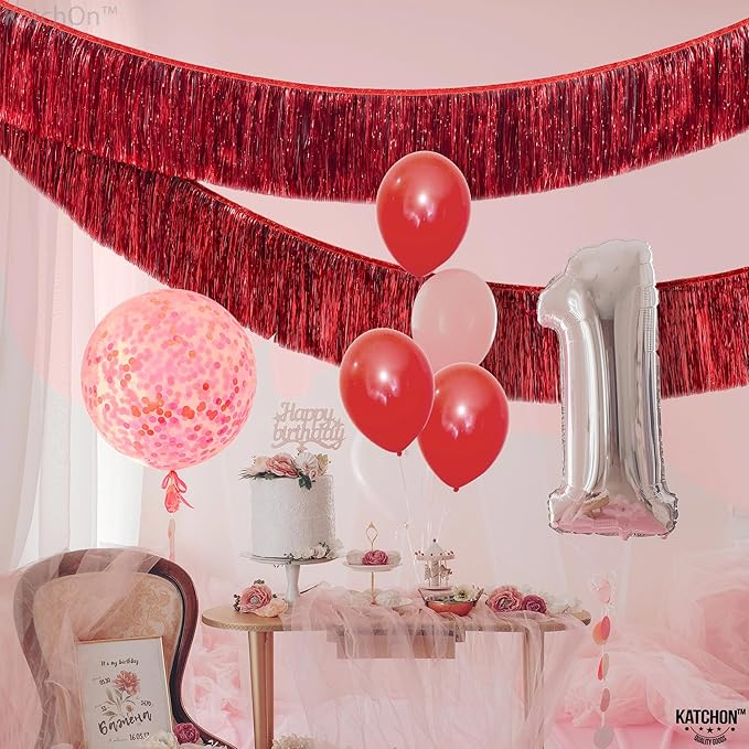 KatchOn, XtraLarge Red Fringe Banner - Pack of 2 | Ceiling Tinsel for Red Streamers Party Decorations | Streamers for Cherry Party Decorations, Bridal Shower Decor, Halloween, Christmas Decorations
