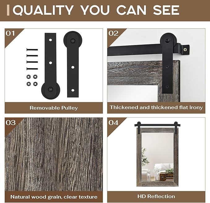 COGOOD Farmhouse Barn Door Mirror - 21" x 30" Rustic Wood Framed Wall Mirror for Bathroom, Living Room, Entryway Wall Decor (Speckled White)