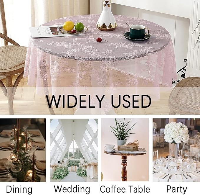 Jeloris Round Lace Tablecloth with Elegant Scalloped Bottom for Any Special Event Such as Wedding, Birthday Party, Baby Shower, Anniversary (48 inch, Style 2)