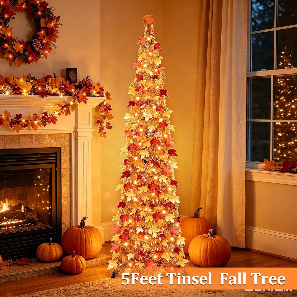 Pumpkin & Fall Decor - 5FT Pop Up Fall Tree with Lights Battery Operated