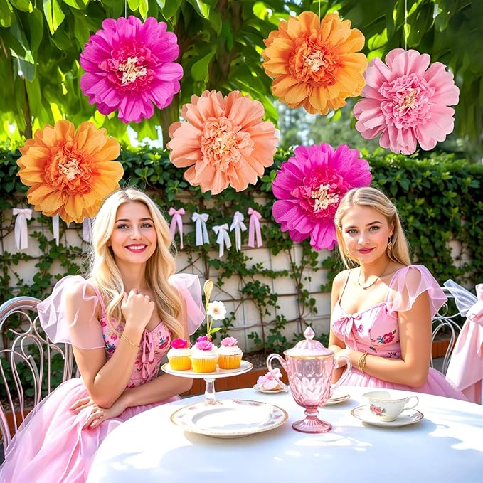 SUNBEAUTY 6 PCS Hot Pink and Orange Paper Flowers Decorations Crepe Paper Flowers 12 in Tissue Paper Flowers Decorations for Wall Birthday Party Baby Bridal Shower Office Classroom Wedding Carnival