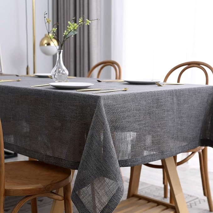 maxmill Flaxy Faux Linen Table Cloth with 2-Tone Slubby Texture Wrinkle Resistant Anti-Shrink Soft Tablecloth for Kitchen Dining Tabletop for Banquet Parties Rectangle 60 x 140 Inch Charcoal