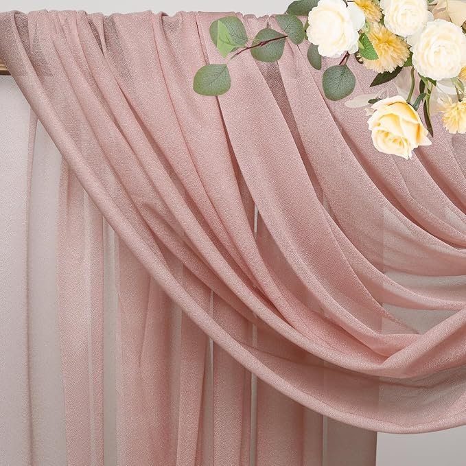 Wokceer Dusty Rose Wedding Arch Draping Fabric Backdrop 3 Panels 28.7" X 20FT Sheer Drapes Fabric for Wedding Arbor Ceremony Party