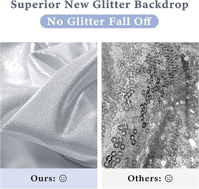 Outpain Thick 40 ft x 10 ft Silver Sequin Backdrop Curtain for Parties, Wrinkle Free Glitter Photo Backdrop Drapes 8 Panels 5x10ft Silver Back Drop Cloth for Wedding Christmas Photography Background