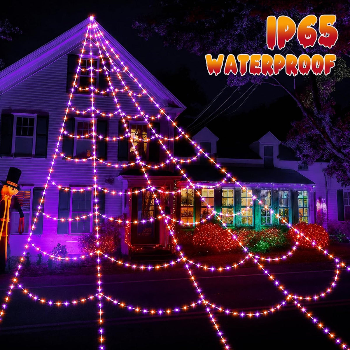 Halloween Decorations Spider Web Lights, 455 LED 16.4Ft Light Up Spider Web