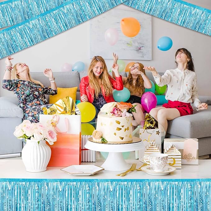 6 Pack 10 Ft Light Blue Foil Fringe Garland Metallic Streamers Tinsel Banner Wall Hanging Garland Backdrop for Parade Floats, Halloween, Christmas, Thanksgiving, New Year Party Decorations
