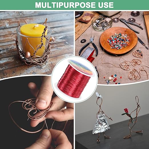 0.4mm Jewelry Wire, 26 Gauge 328FT Craft Wire Copper Beading Wire for Jewelry Making/Planting/Weaving/DIY Crafting, Soft Metal Wires [100M, Red]