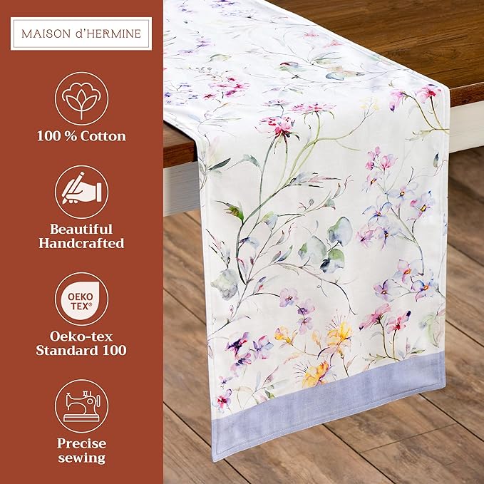Maison d' Hermine Table Runner 100% Cotton Double Layer Table Runners 108 inches Long Decorative for Home Kitchen Dining Party Wedding Bridal Shower Spring Summer (Summer Floral, 14.50" x 108")