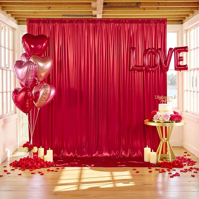 gogoparti 20x10FT Red Sequin Backdrop Curtain - 4 Panels of 5x10FT Wrinkle-Free Glitter Drapes for Photography, Birthdays, Weddings & Graduations