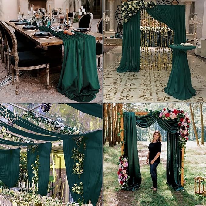 4 Panels Wedding Arch Draping Fabric 28" x 20 Ft Chiffon Wedding Arch Drapes Chiffon Fabric Drape Sheer Backdrop Curtain for Nuptials Party Ceremony Birthday Reception Backdrop Decor(Emerald Green)