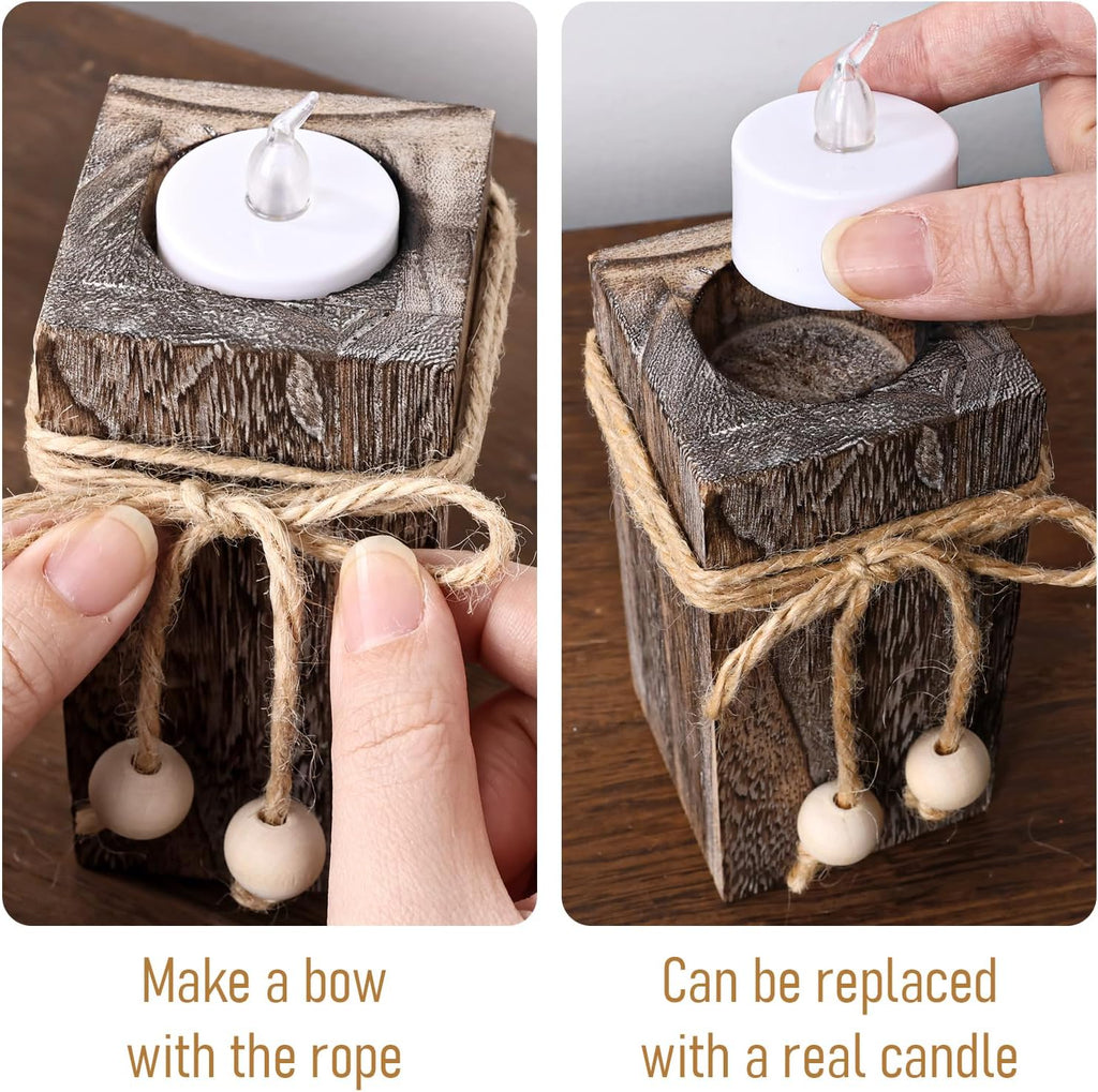 MelonBoat Rustic Wood Candle Holders: Farmhouse Candle Holders with Battery Operated Candles，Rustic Farmhouse Decor, Flameless LED Candles 3-Pack for Living Room Party Holiday Home Decor