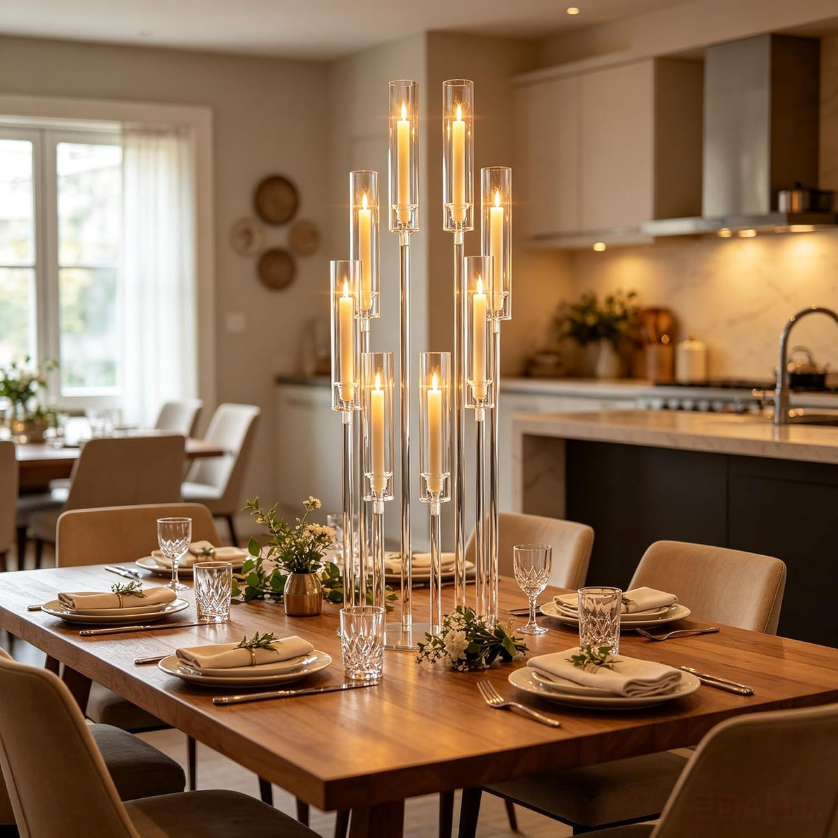 1PCS 8 Arm Clear Acrylic Candelabra Centerpiece for Dinner Table