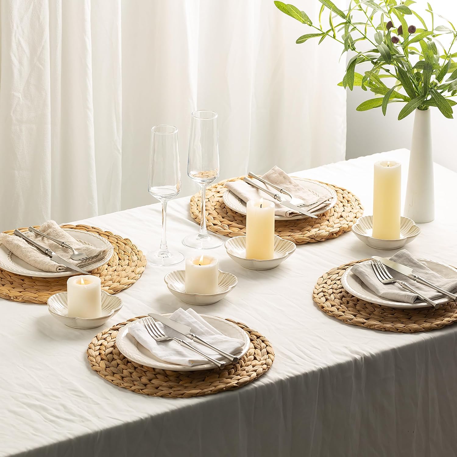 BEUNAIZER Ceramic Pillar Candle Holder, 4.7 in Round Plate Tray for Decor | Works with tealights, flameless pieces, jars or palo santo for flexible styling during dinners, parties or quiet routines.