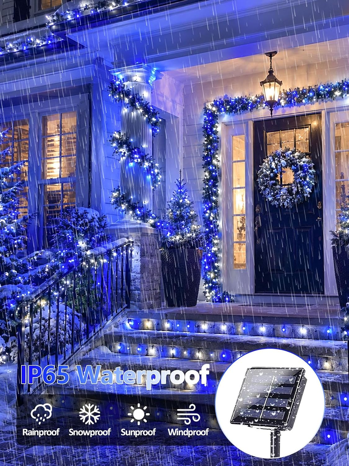 6 Pack 600 LED Solar Christmas Lights Outdoor, Solar Lights Blue ＆ White