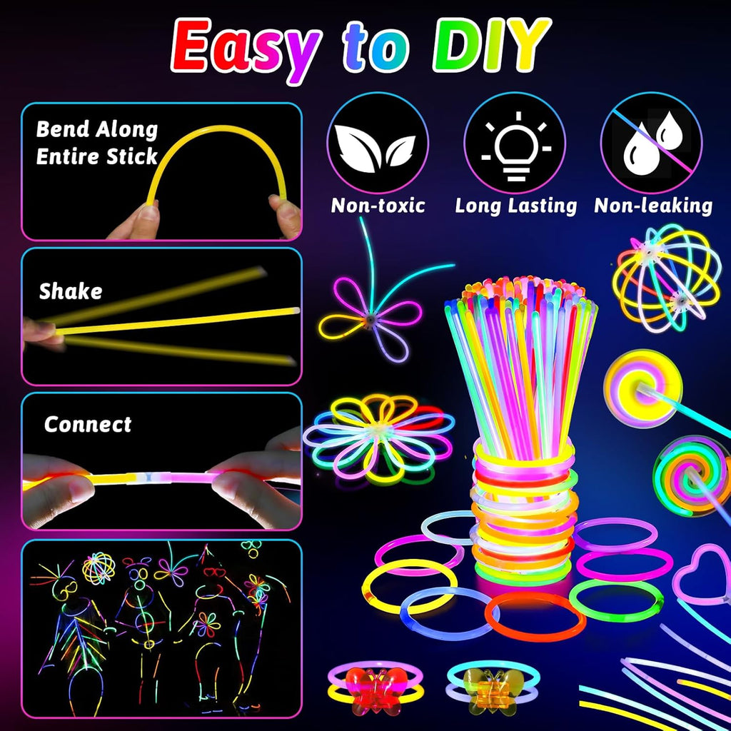 156Pcs Glow In The Dark Party Supplies for Kids/Adults, Light Up Accessories with Glasses, Headband, Bracelets, Necklaces, Wand, 100 Glow Sticks Bulk Party Pack, Neon Disco Birthday Party Decorations