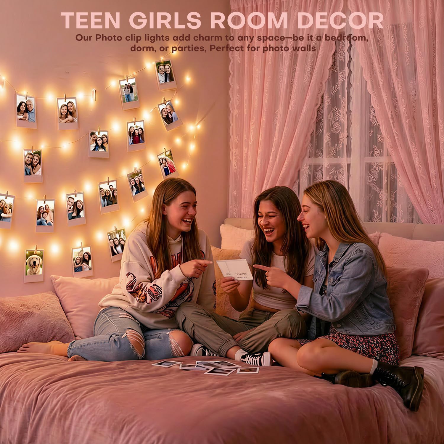 Teen Girl Gifts Trendy Stuff: Aesthetic 40Ft 120LED Hanging Picture Fairy Lights with 50 Clips - 8 Modes & Timer, Waterproof - Trendy Teenager Girl Gift for Birthday Christmas, Dorm Bedroom Wall Décor