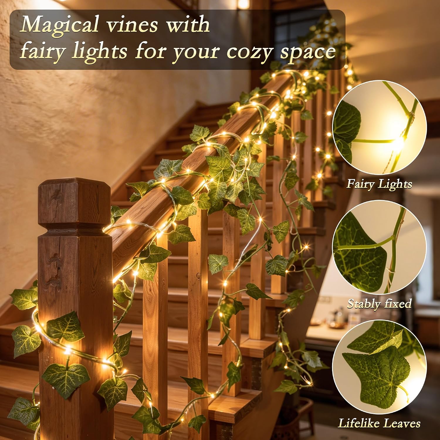Ivy Vines with Fairy Lights, 200 LED Vine Lights with Remote and 8 Lighting Modes, Ivy Curtain Lights for Bedroom Wall Wedding Party Garden Decor, 6.6ft x 6.6ft