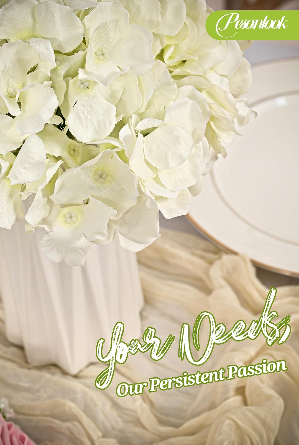 pesonlook 100pcs ivory hydrangeas artificial flowers,wedding centerpieces on a desk or shelf