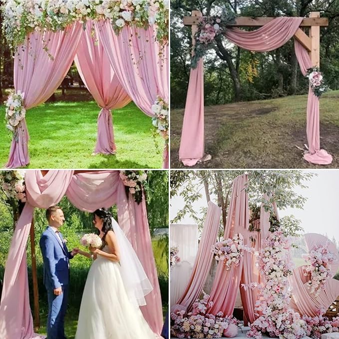 8 Panels Wedding Arch Draping Fabric 28" x 20Ft Wedding Arch Drapes Chiffon Fabric Drape Sheer Backdrop Curtain for Weddings Party Ceremony Birthday Arbor Drapery Reception Ceiling Décor(Dusty Rose)