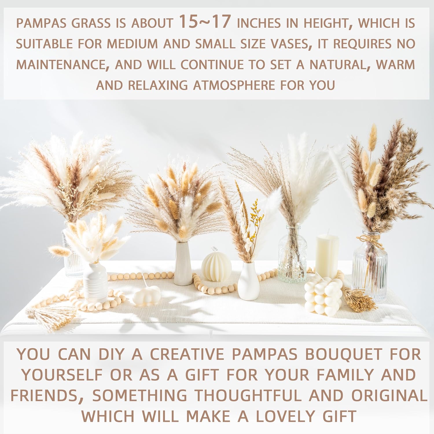 96PCS Natural Dried Pampas Grass Boho Home Decor Bouquet Phragmites Dried Flowers Bouquet for Wedding Floral Arrangements Living Room Decorations (96PCS)