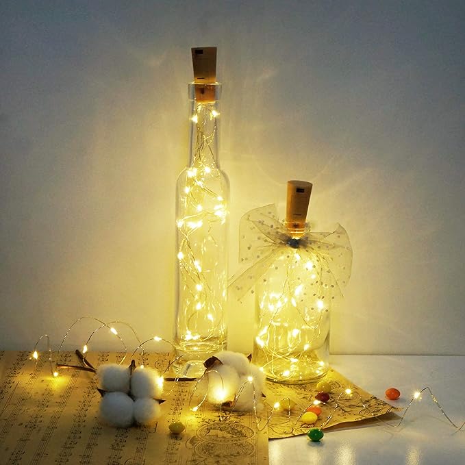 20 LED Wine Bottle Lights with Cork, 15 Pack Battery Operated Cork Shape Fairy Light Waterproof Mini Copper Silver Wire String Lights for Party, Wedding, Christmas, Bedroom Decor (Warm White)