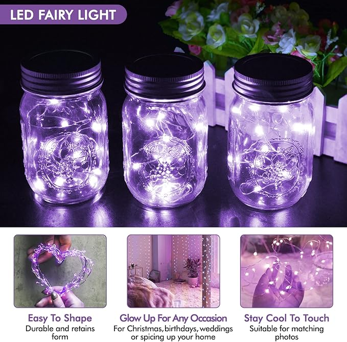 12 Pack Fairy Lights Battery Operated String Lights，7FT 20LED Waterproof Silver Wire Christmas Lights Outdoor,Firefly Mini Lights for Bedroom Party Birthday Wedding Home Decor