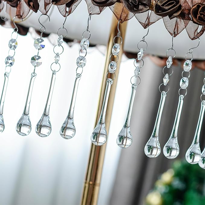 H&D 10pcs 5.3" Crystal Raindrop with Octagon Beads Chandelier Prisms Pendants Lamp Curtain DIY Suncatcher Parts (Clear)