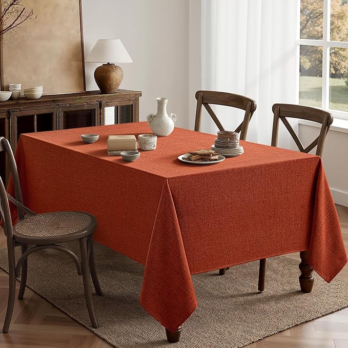 MIULEE Burnt Orange Linen Tablecloth 52x70 Inch Rectangle Table Cloth Waterproof,Stain Resistant & Wrinkle Resistant for Dining Party Wedding