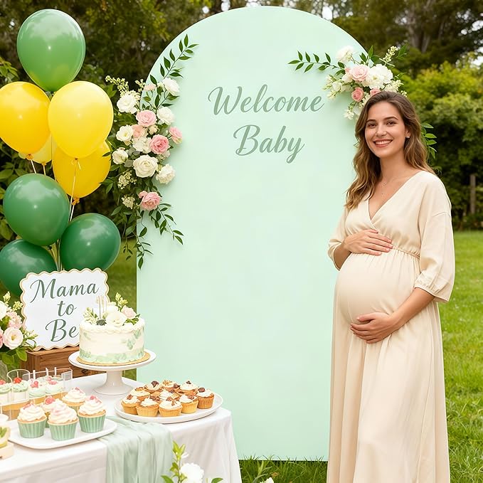 6.6FT Sage Green Arch Cover - Polyester Fitted Wedding Arch Stand Covers Round Top Chiara Arch Backdrop Cover for Birthday Party Banquet Photo Background Decoration