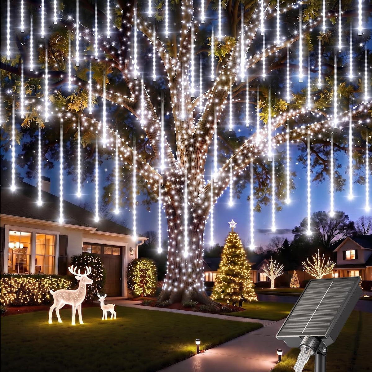 minetom solar christmas lights outdoor, 20 tube 480led, main product view