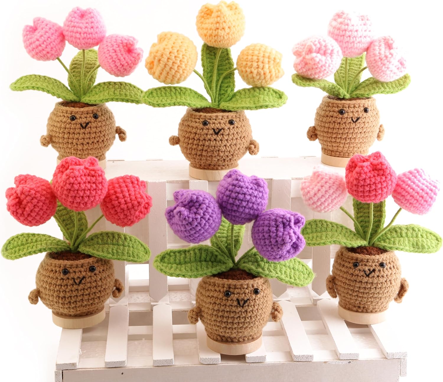 Hand-Woven Mini Tulip Potted Plants, Desktop Ornaments, Timeless Home Office Decorations, Perfect Handmade Gifts for Mother's Day, Graduation Season and Thanksgiving Day(Mixed Pink)
