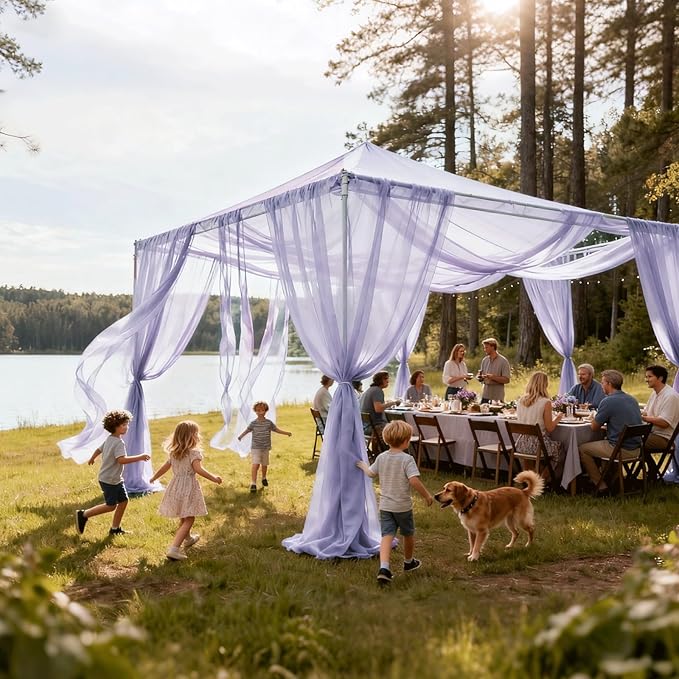 Wedding Arch Draping Fabric 29" x 18 FT Lavender Sheer Chiffon Outdoor Curtain Drapes for Wedding Birthday Party Ceremony Decor(2 Panels, Lavender)