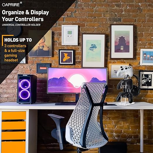 OAPRIRE Universal 3 Tier Controller Stand and Headset Stand for XBOX ONE X SWITCH PS4 PS5 PC, Controller Holder Gaming Accessories, Build Your Game Fortresses (Clear)