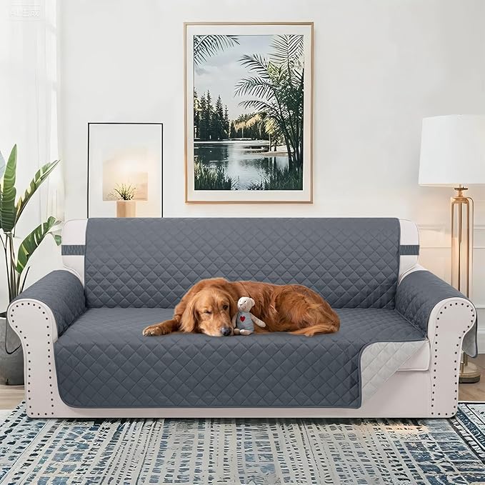 Reversible Sofa Covers Couch Cover Furniture Protector for Dogs Elastic Straps Water Resistant(Sofa,Dark Blue/Light Grey)