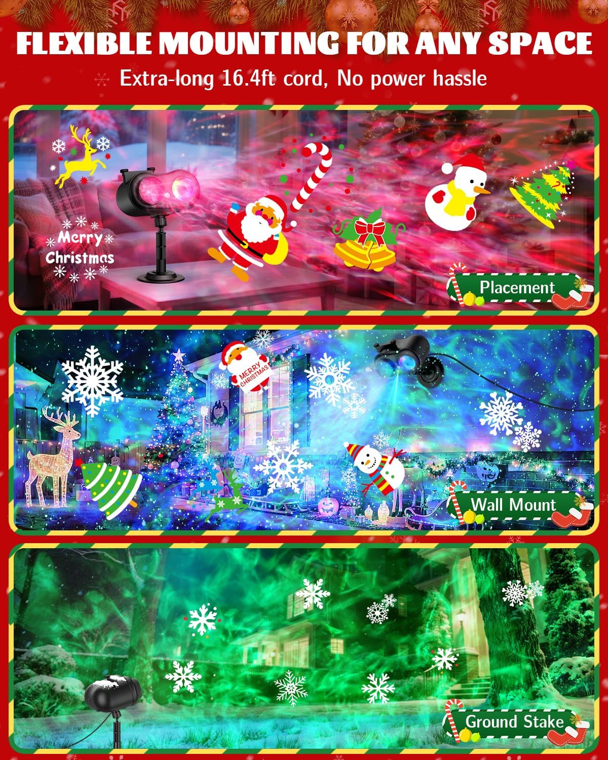 christmas projector lights outdoor, 3 in 1 holiday, package contents