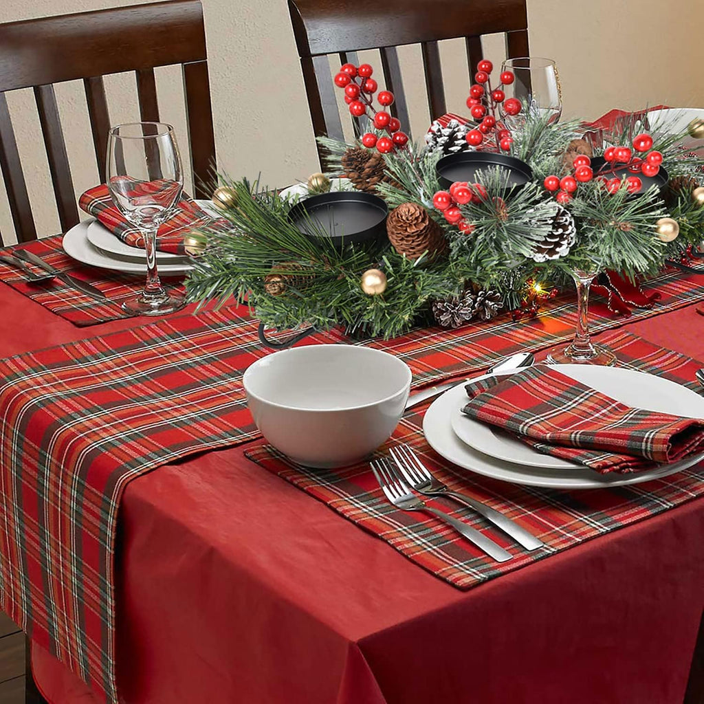 Lvydec Christmas Candle Holder Centerpiece - Pine Cones and Red Berry Table Centerpiece with 3 Candle Holders for Festival Table Home Decoration