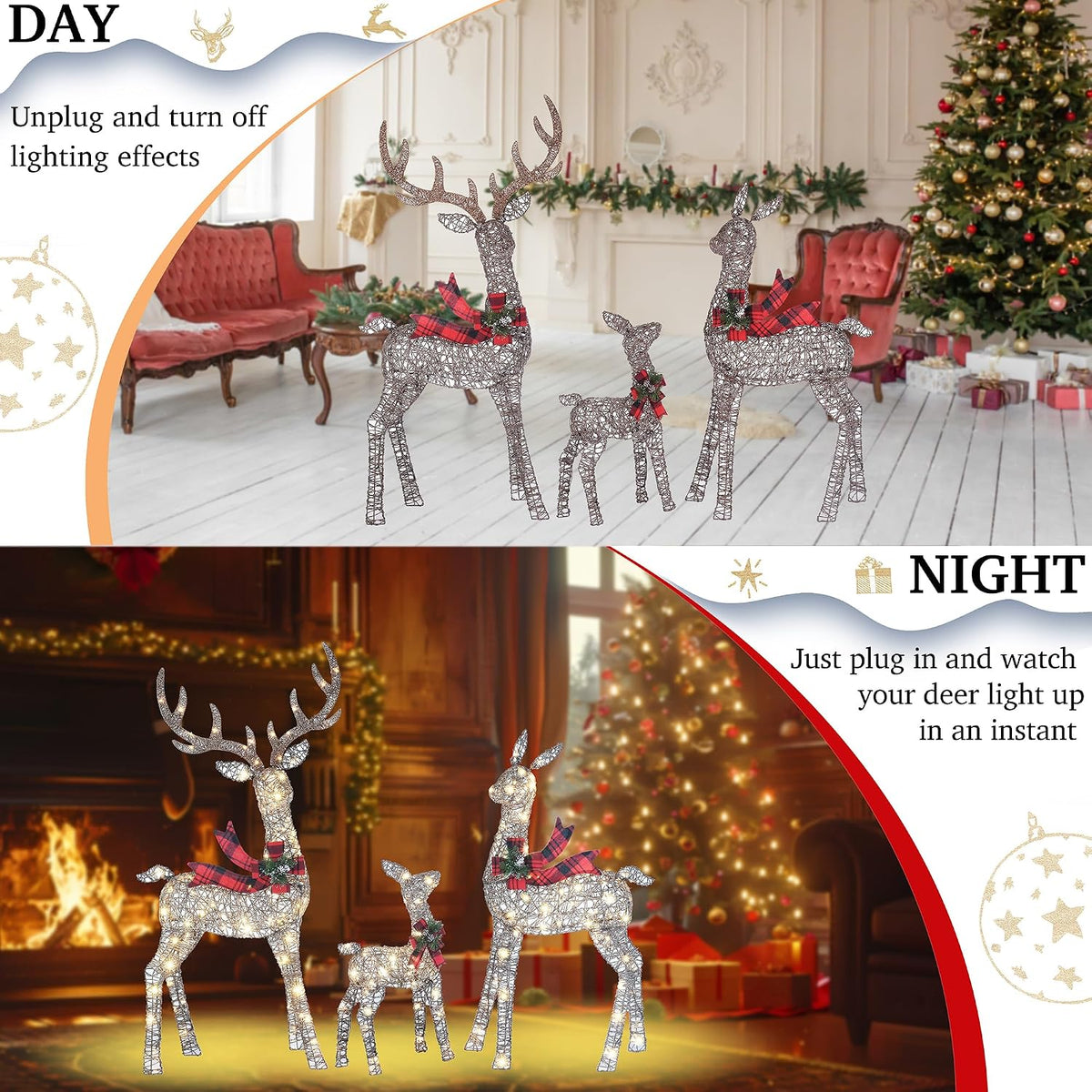 58 inch 3d woven large lighted christmas deer showing dimensions