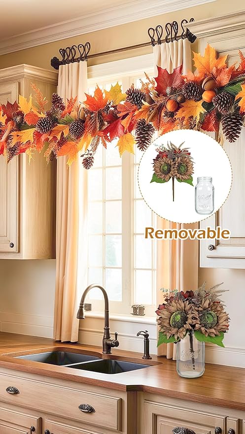 Silk Sunflowers Artificial Flowers with Mason Jar Centerpiece for Table Brown Fall Flowers in Vase Small Fall Floral Arrangement with Vase Thanksgiving Centerpiece for Dining Room Table Autumn Decor