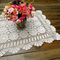 Cotton Handmade Crochet lace Table Runners Rectangular Tablecloth Doilies Doily Table Dresser Scarf Décor,19x35Inch,White