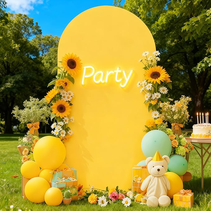 6FT Yellow Arch Backdrop Cover - Polyester Fitted Wedding Arch Stand Covers Round Top Chiara Arch Backdrop Cover for Birthday Party Banquet Photo Background Decoration