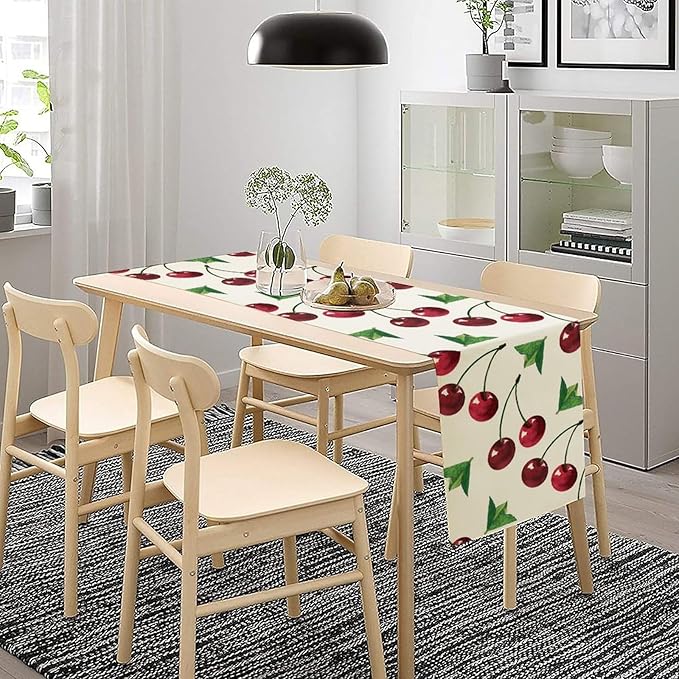Red Cherry Table Runner Watercolor Tropical Fruit Spring Summer Wild Berry Dinner Runner for Girl Baby Party Holiday Home Kitchen Dining Table Decor 13x120