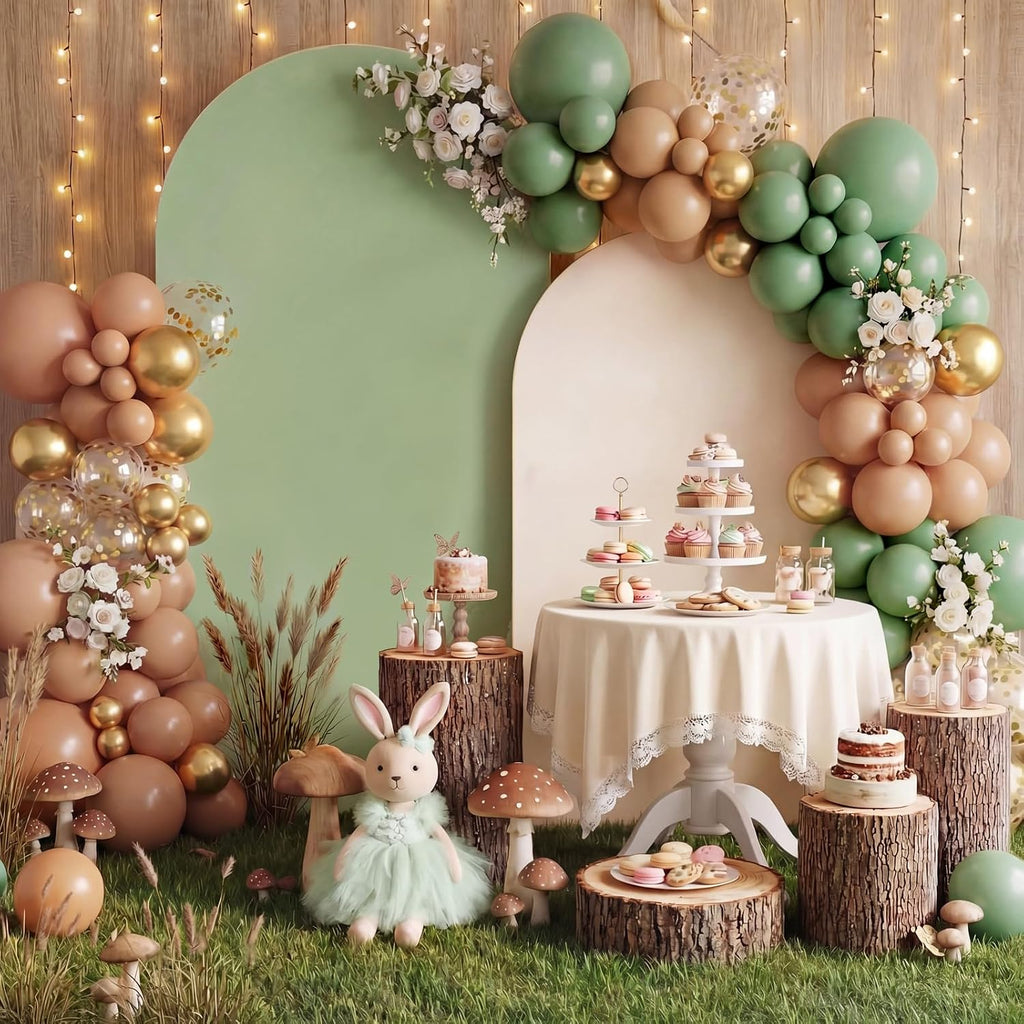 sage green 131 pcs arch backdrop cover with, close-up detail