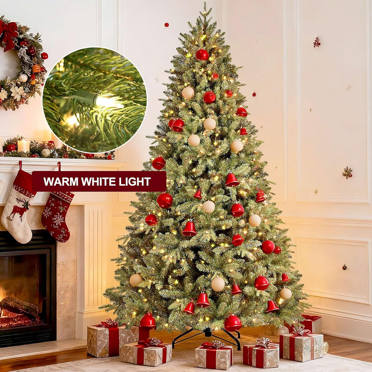 treepool 6ft prelit artificial christmas tree, 1720 pe/pvc, side view
