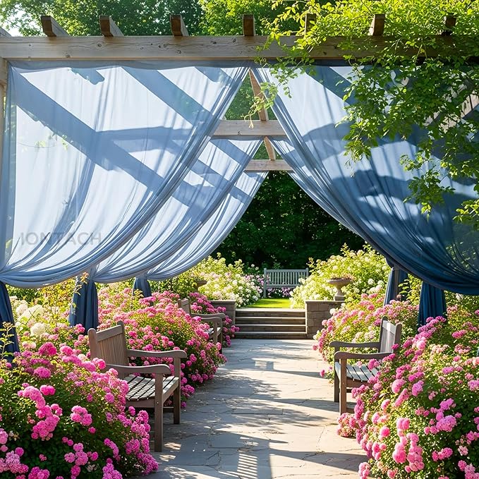 Wedding Arch Draping Fabric 29" x 19Ft Sheer Drapes for Backdrop Wedding Ceremony Reception Ceiling Decor Curtain Baby Bridal Shower Decoration (Dusty Blue, 2 Panels)