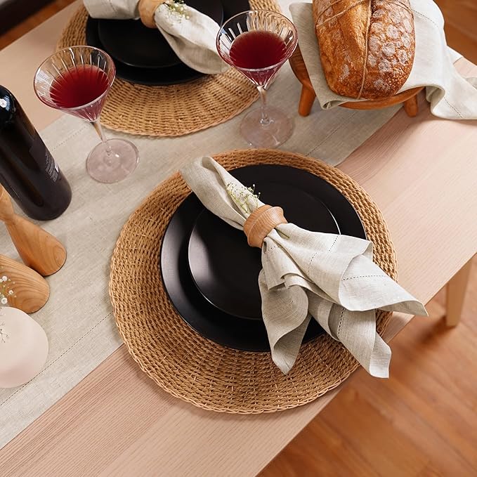 Linen Light Natural Table Runner 48 Inches - 100% Pure Linen Cloth Fabric Hemstitch Table Runner 14 x 48 Inch for Dining, Dresser, Thanksgiving, Fall Christmas - Lino