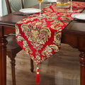 Exquisite Red Table Runner Large 108 inch Tassels Dazzling Vintage European Floral Chenille Fabric