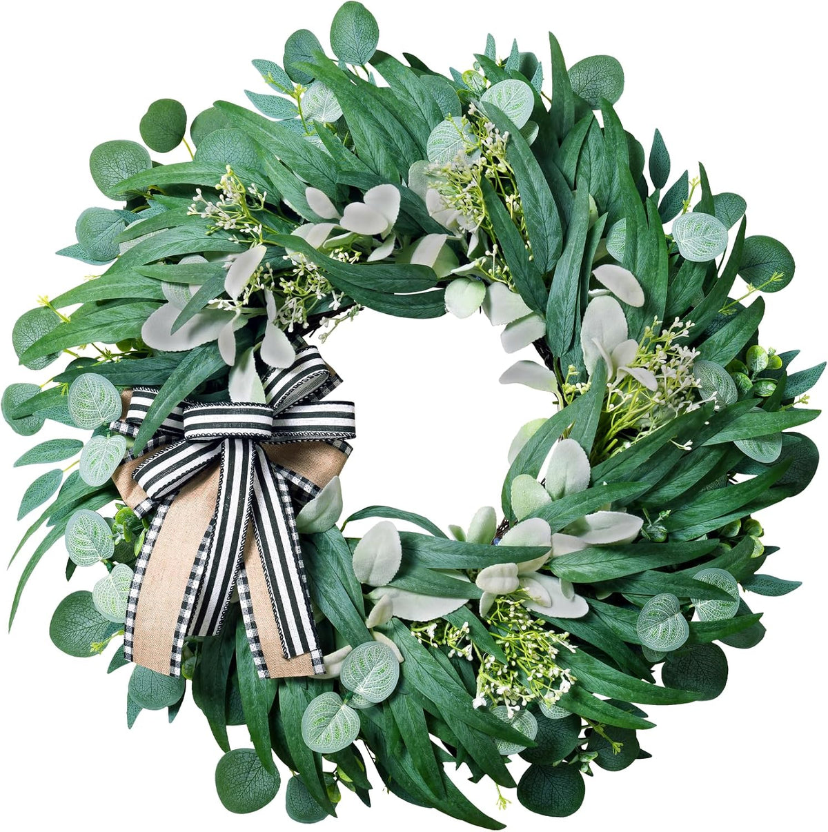 26 in large farmhouse wreaths for front door, front angle view